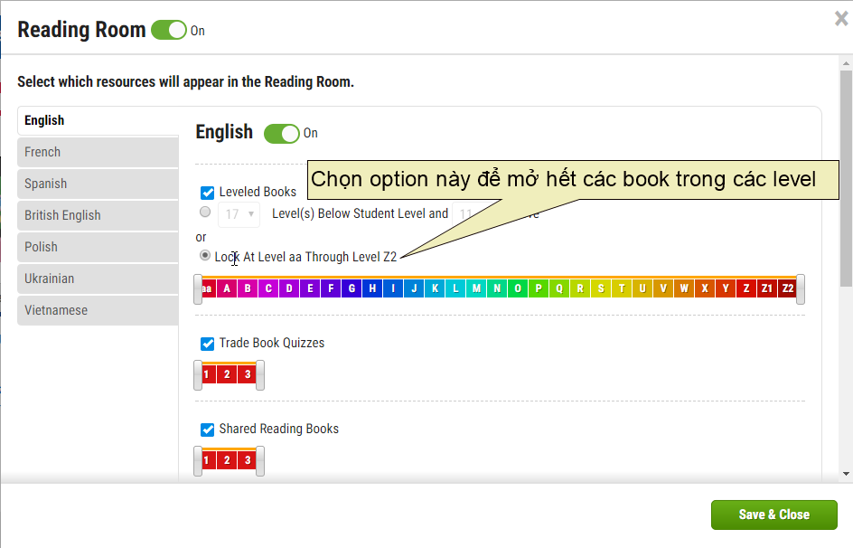 hướng dẫn sử dụng tài khoản teacher KidsA-Z: mở toàn bộ level đọc sách raz kids, mở sách tiếng Pháp, tiếng Việt...
